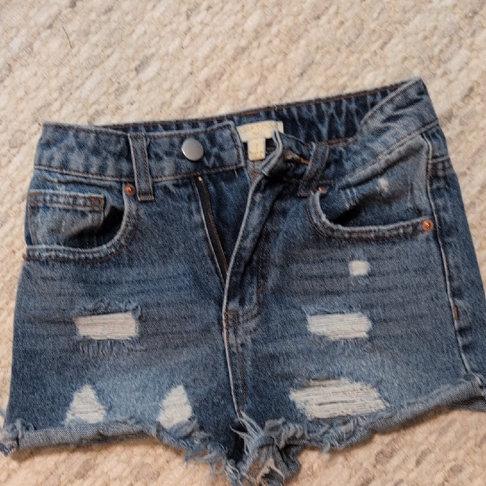 Girls Size 7 Denim Distressed Style Shorts - Blue